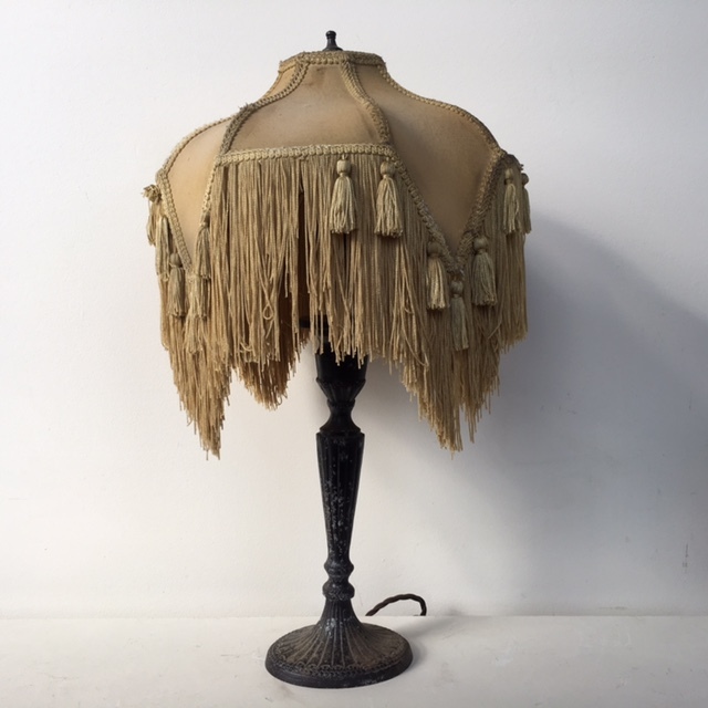 LAMP, Table Lamp (Victorian) - Brass Base w Beige Fringed Shade